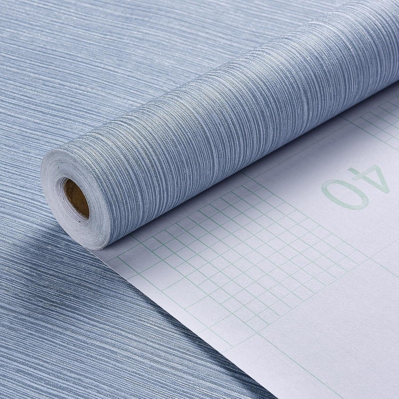 Haimin Grasscloth Wallpaper Textured 24in X 393in Fabric Contact Paper Grey Blue Wall Paper Textured Linen Peel and Stick Self-Adhesive Thick Vinyl Embossed Film Wallpaper (Gray Blue) - Image 3